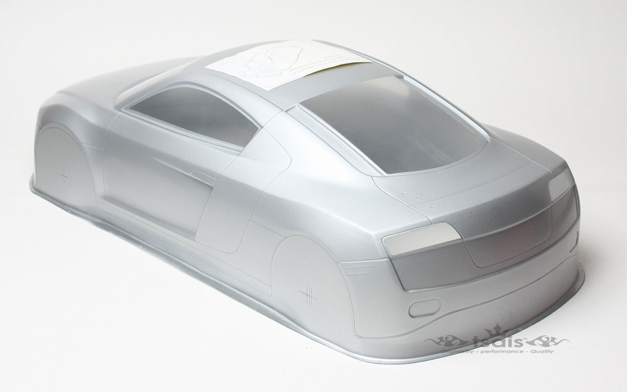 Tsais Audi R8 Body, Clear, 200mm (Decal & Window Mask Included) - Click Image to Close