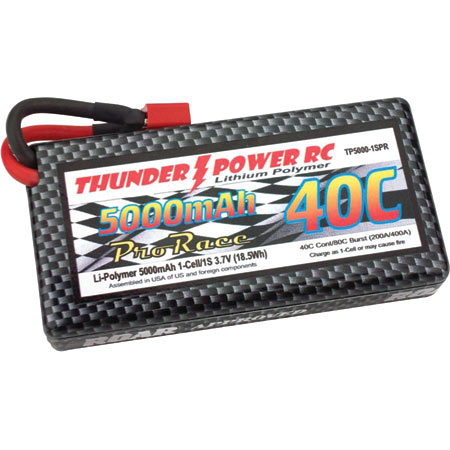 Thunder Power 5000mAh 1S 3.7V Pro Race 40C LiPo w/Case Deans - Click Image to Close